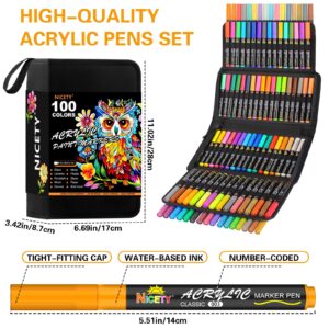 NICETY 100 Colors Acrylic Paint Pens Paint Markers, 3mm Medium Tip Paint Markers for Rock Painting, Canvas, Wood, Stone, Ceramic, Glass, Fabric, DIY Crafts & Art Supplies