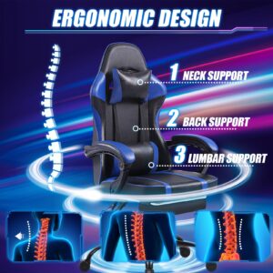 HOTOSYCH Gaming Chair, Ergonomic Video Game Chair for Adults, Comfortable Computer Chair with Footrest and Lumbar Support, Height Adjustable Gamer Chair for Office 350LBS, Blue