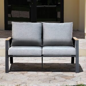 Yoneesn Aluminum Patio Loveseat 2 Seat Outdoor Sofa All Weather Indoor or Outdoor Sofa for 2 Outdoor Deck Couch, Dark Grey