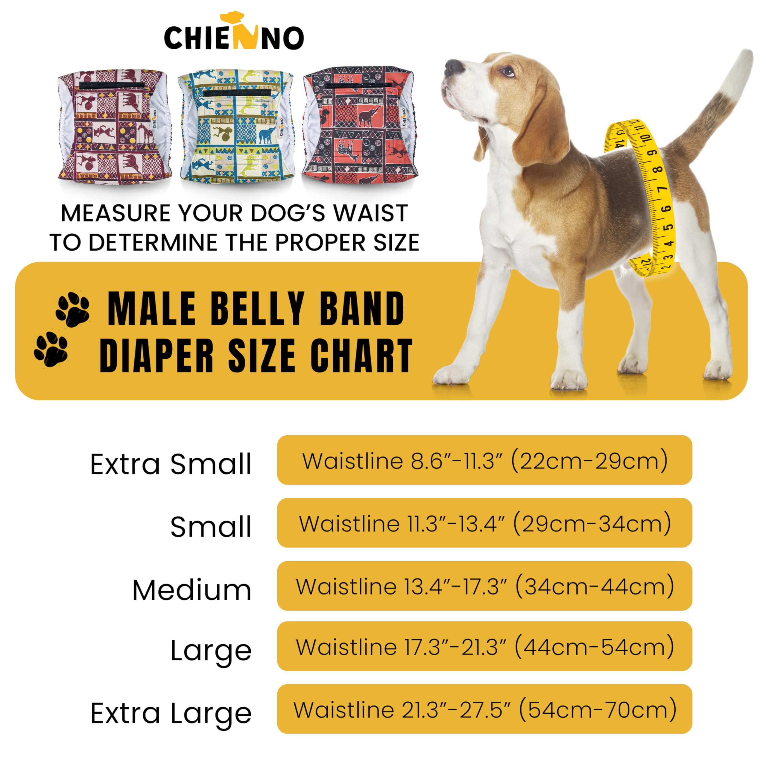 Chienno Washable Dog Diapers Male XSmall, Pack of 3 Puppy Belly Bands for Male Dogs, High Absorbing Male Dog Wraps, Reusable Doggy Doggie Diapers Male (X-Small)