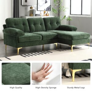 GNIXUU Convertible 83" L-Shaped Sofa Couch, Modern Chenille Sectional Sofa with Chaise, Upholstered 3 Seater Couch for Living Room, Apartment, Office, Small Place(Green)