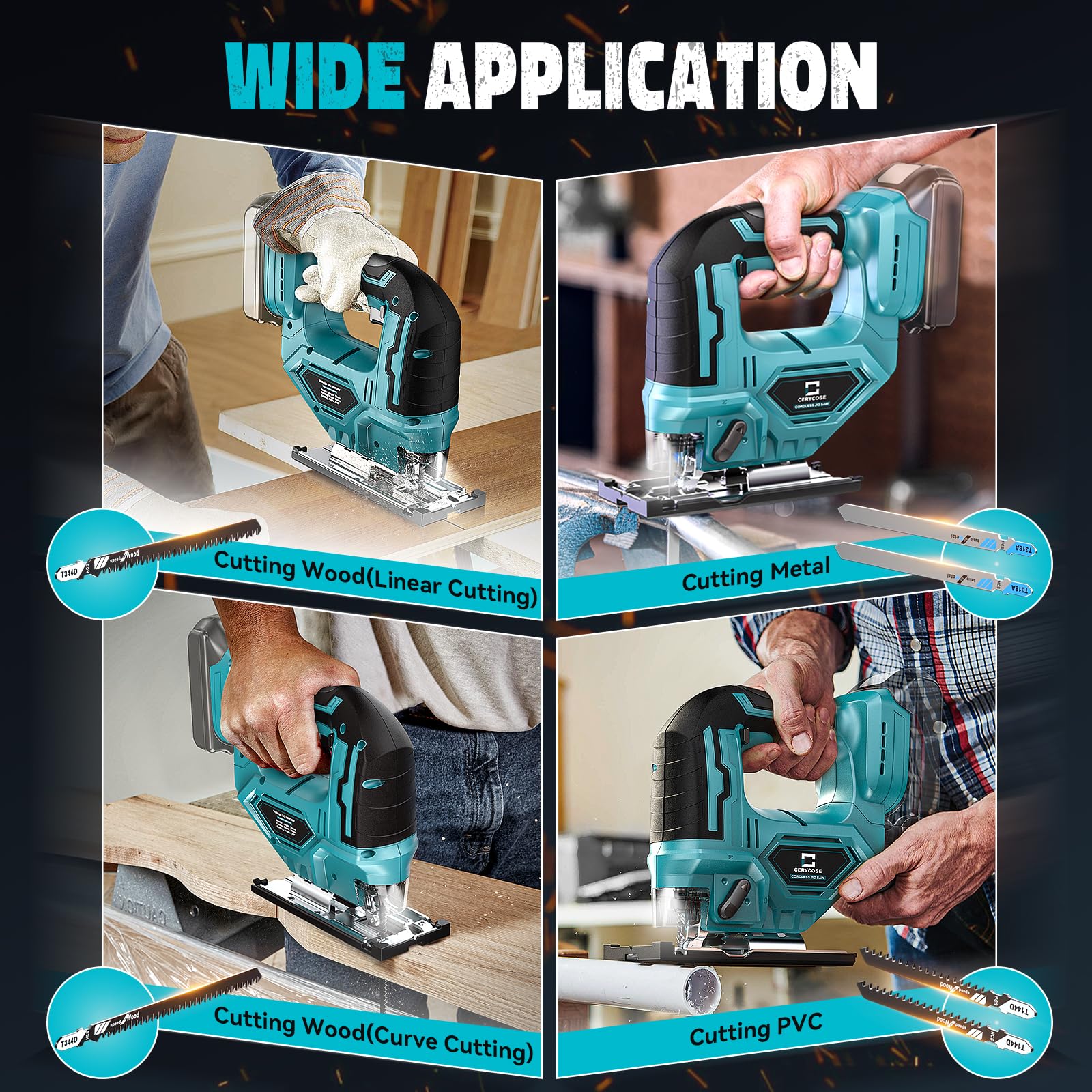 Jig Saw for Makita 18V Battery, Cordless Jigsaw Tool Brushless Motor, Variable Speed, Bevel Angle (0°-45°), LED Light with 3 Position Orbital Setting for Straight/Curve/Circle/Cutts (No Battery)