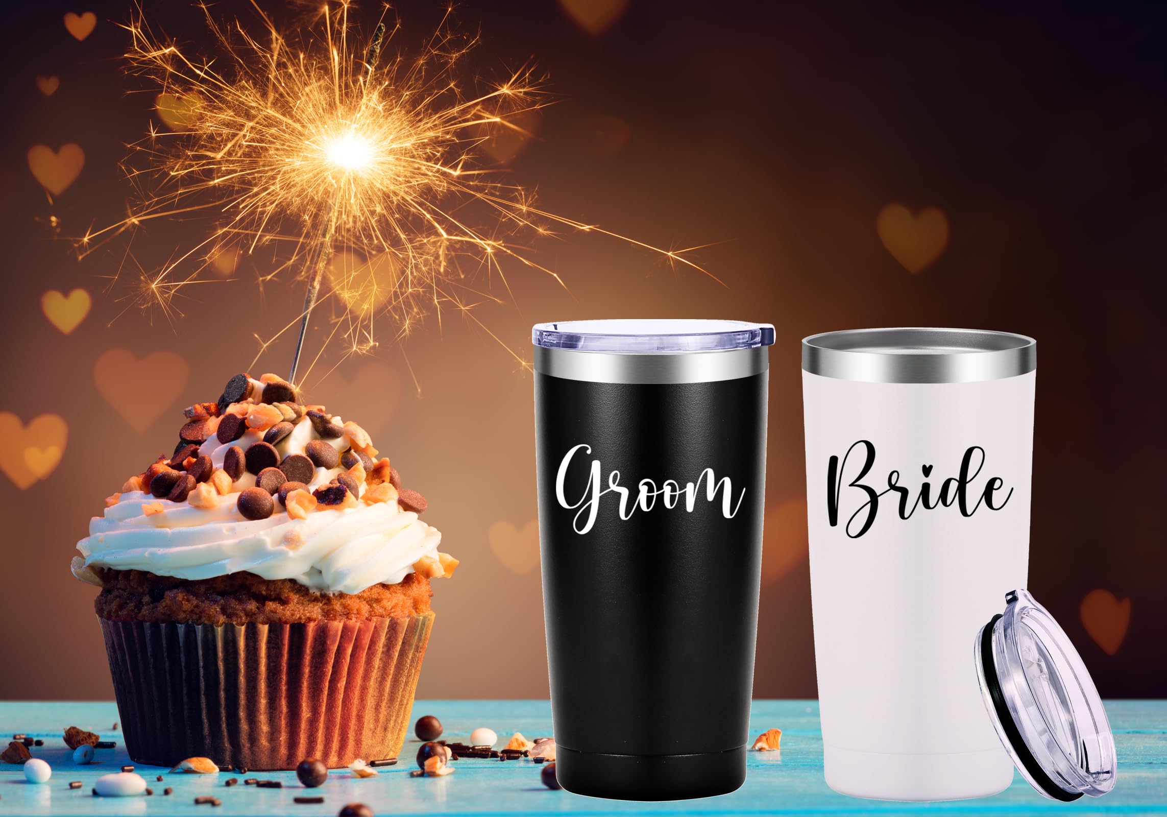 AMZUShome Groom & Bride Tumbler.Newlyweds Gifts.Engagament Wedding Couple Gifts.Mr and Mrs Gifts. Bridal Shower Gifts.Bride Groom Honeymoon Gifts.(20oz Black & White)