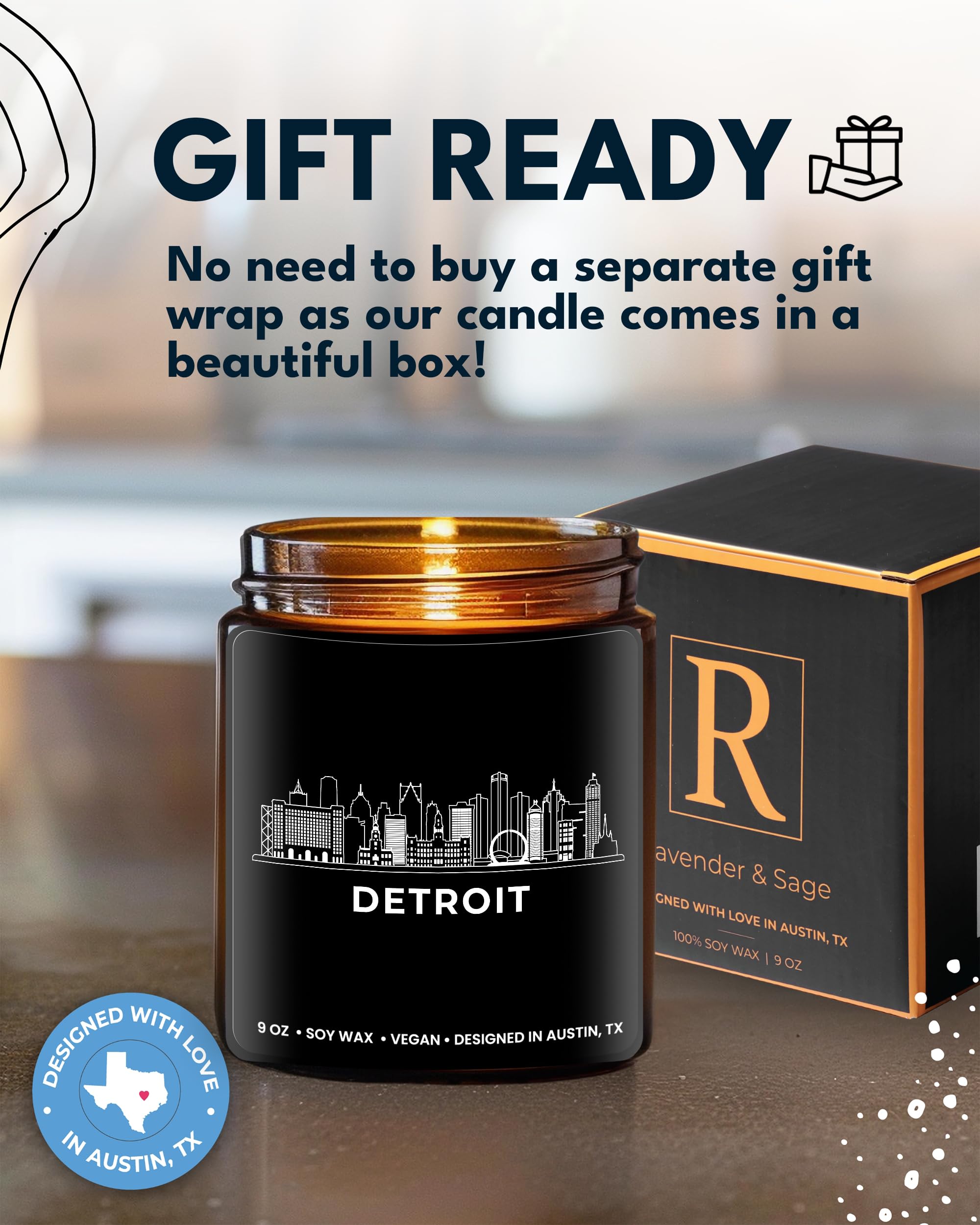 Detroit Candle, Detroit Skyline Gifts, City of Detroit Gifts for Men and Women, Detroit Gift Ideas, Moving Away & Home Sick Gift, Souvenirs, Birthday, Christmas, Gift-Ready