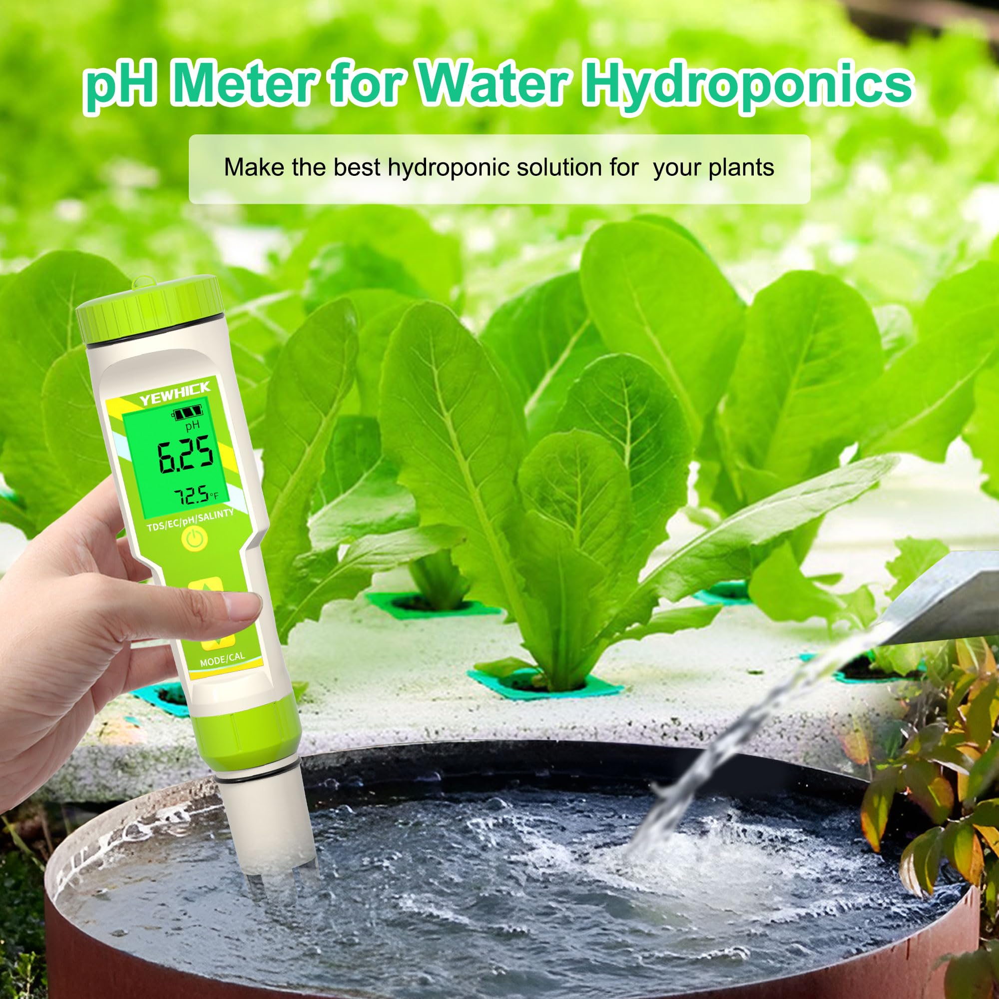 Yewhick Pool Salt Tester pH Meter, Digital 5 in 1 pH EC TDS Temp Salinity Tester for Saltwater Pool Hot Tubs Spa Aquarium, pH and EC PPM Meter for Nutrients Growing