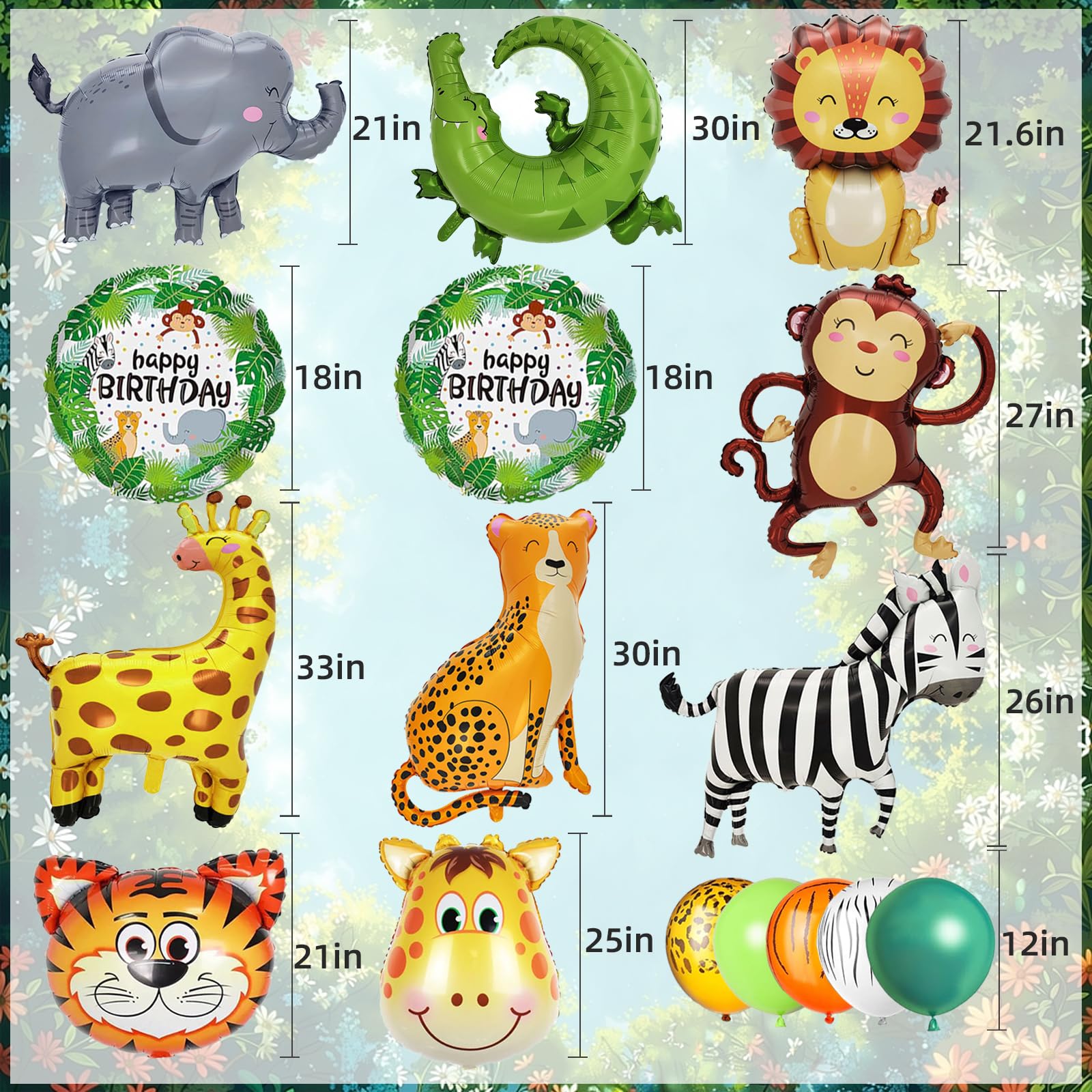 40 PCS Safari Jungle Animal Balloons Wild One Birthday Decorations Various Jungle Animal Balloons Monkey Elephant Zebra Leopard for Kids Safari Baby Shower Decorations