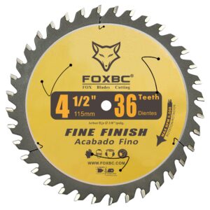 FOXBC 4-1/2 Inch Trim Circular Saw Blade 36 Tooth Fine Finish Wood Cutting with 3/8-Inch Arbor