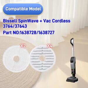 37643 Replacement Mop Pads Compatible with Bissell SpinWave + Vac All-in-One Powered Spin 3764 and 37643 Steam Mop Pads for Bissell,Washable and Reusable