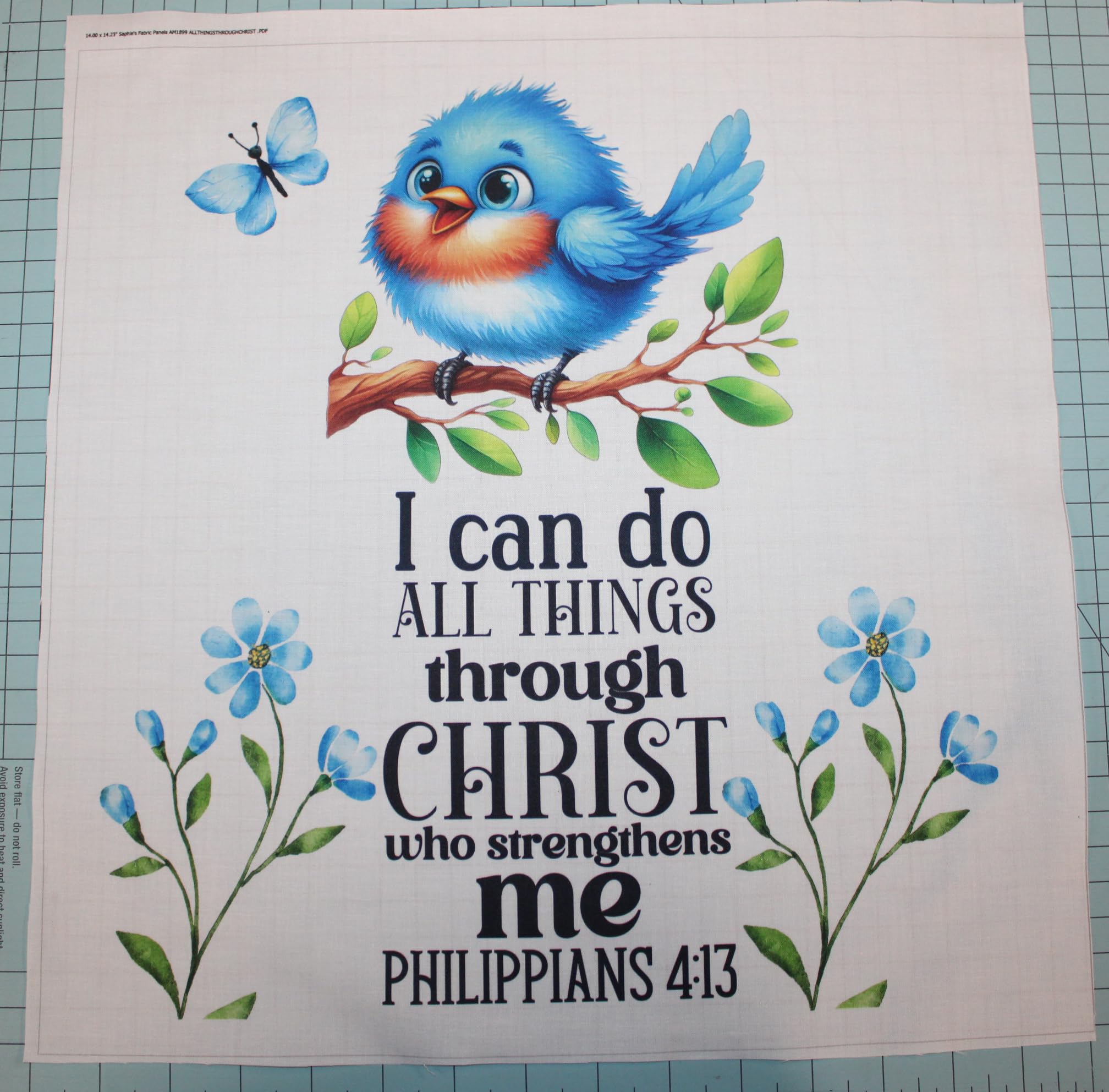 Fabric Panel 14"x14" Faith Pilippians 4:13 100% Cotton Quilting Panel Square AM18995