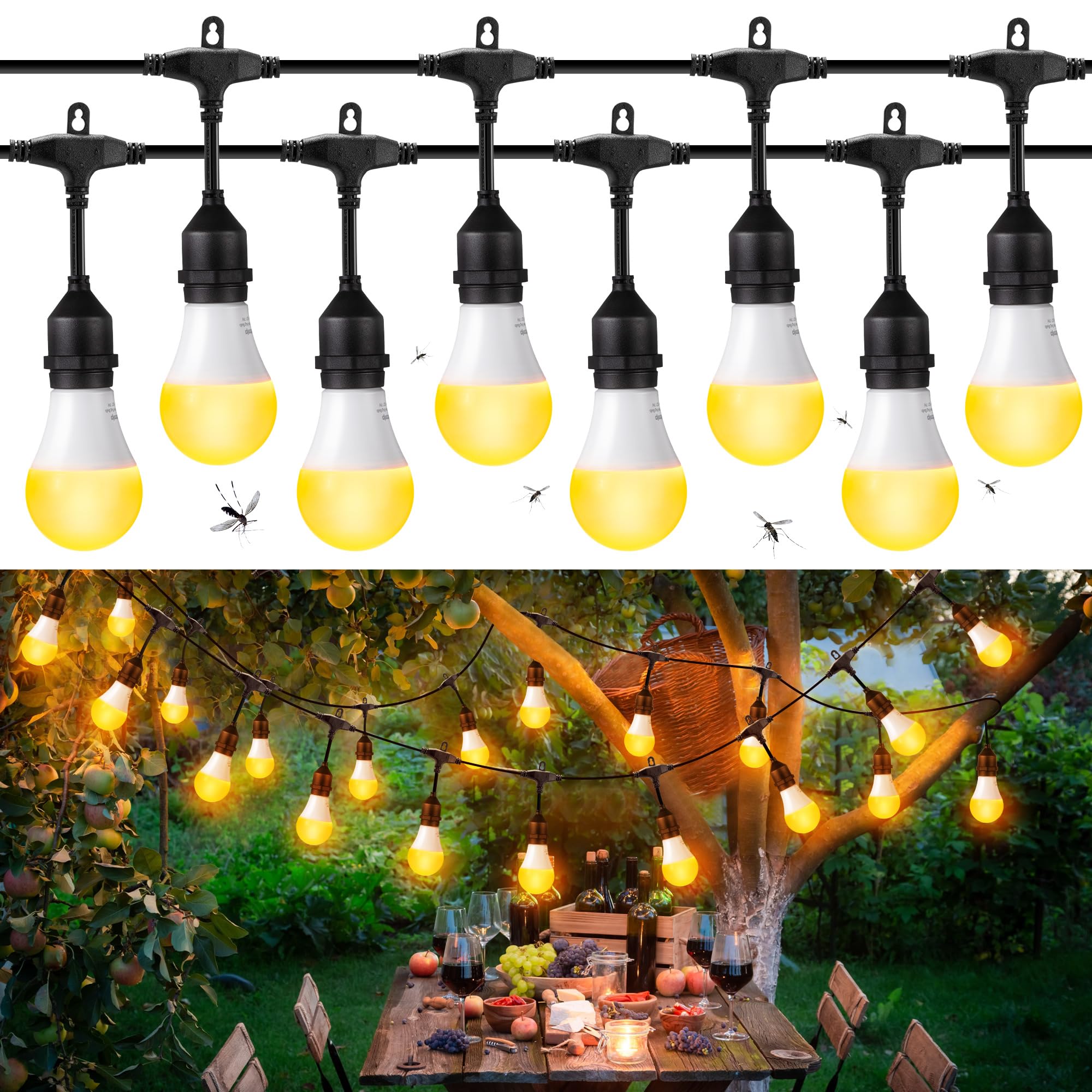 Qualirey Mosquito Repellent LED String Light for Outdoor, 7W Waterproof Mosquito Repellent Light Bulbs Outdoor Mosquito Repellent for Patio Backyard Deck(37.7 ft)