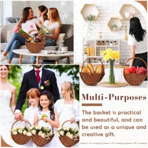 Willinglong 2 Pcs Wicker Flower Girl Baskets Small Wicker Basket with Handle Boho Wedding Baskets Half Moon Wicker Flower Basket Rattan Woven Gift Basket for Wedding Party Bridal Shower (Dark Color)