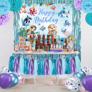 GPWXYYY Under the Sea Birthday Party Decorations, 48Pcs Turtle Theme Party Decorations Include Backdrop Banner Pom Poms Tassel Curtains Balloons for Ocean Birthday Party Decor