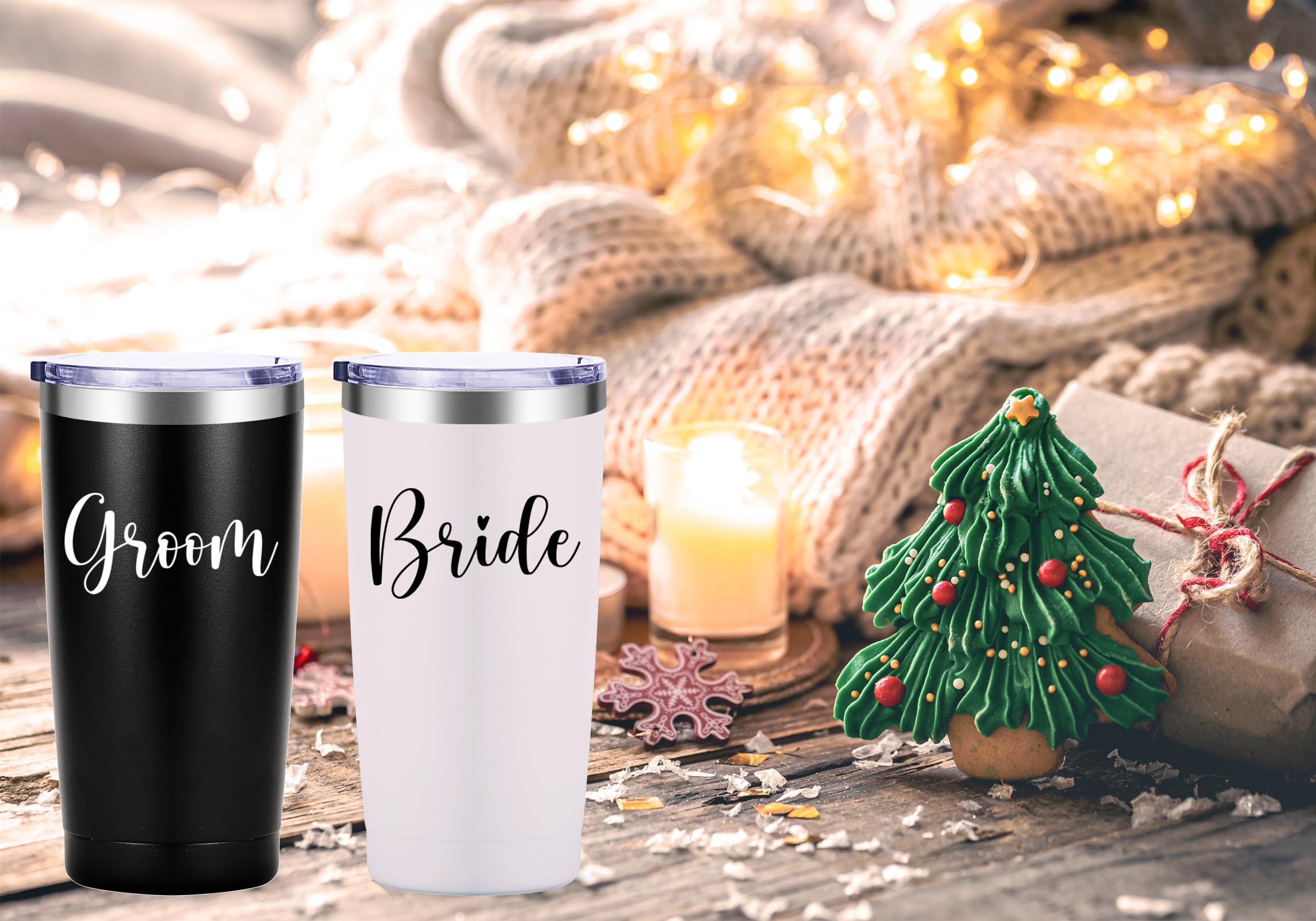 AMZUShome Groom & Bride Tumbler.Newlyweds Gifts.Engagament Wedding Couple Gifts.Mr and Mrs Gifts. Bridal Shower Gifts.Bride Groom Honeymoon Gifts.(20oz Black & White)