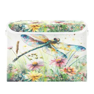 senya Baskets Collapsible Storage Bins with Lids, Dragonfly Wildflowers Painting Storage Boxes Clothes Baskets for Organizing, B06D22020