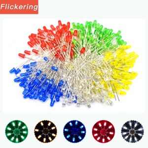 lkelyonewy 5mm Flickering led Lights for Models Mini LED Lamps Flicker Micro Lights Emitting Diode Assortment Kit Red, Yellow, Green, Blue, White(40 of Each Colour 200 Pieces in Total)