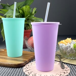 YUYUHUA 32 oz Cups with Lids and Straws - Reusable Tumbler with Lid and Straw, BPA Free Iced Travel Coffee Mug Water Bottle for Kids Adults Women (8 Pack)