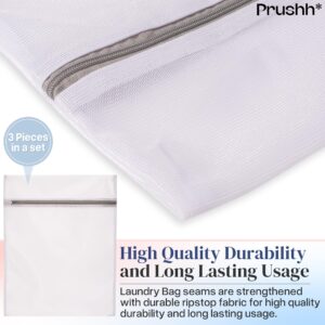 Prushh 3Pc Spacious Durable Mesh Laundry Bags (16x20 Inches) Protects Delicates, Fine Mesh for Uniform Wash & Dry, Auto-Lock Zipper, Washer-Friendly, For Home, Dorm or Storage, Fits Socks to Sweaters