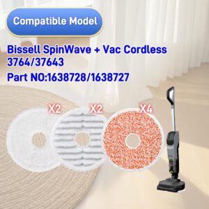 37643 Replacement Mop Pads Compatible with Bissell SpinWave + Vac All-in-One Powered Spin 3764 and 37643,Washable and Reusable 8-Pack