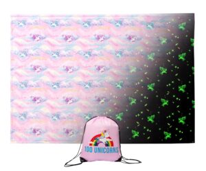 100 unicorns glow in the dark unicorn blanket | ultra soft | a plush, cozy & fluffy throw | fun gift for the birthday girl | great addition to your kids or baby bedroom decor and toys | pink & purple