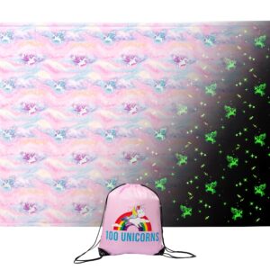 100 UNICORNS Glow in The Dark Unicorn Blanket | Ultra Soft | A Plush, Cozy & Fluffy Throw | Fun Gift for The Birthday Girl | Great Addition to Your Kids or Baby Bedroom Decor and Toys | Pink & Purple