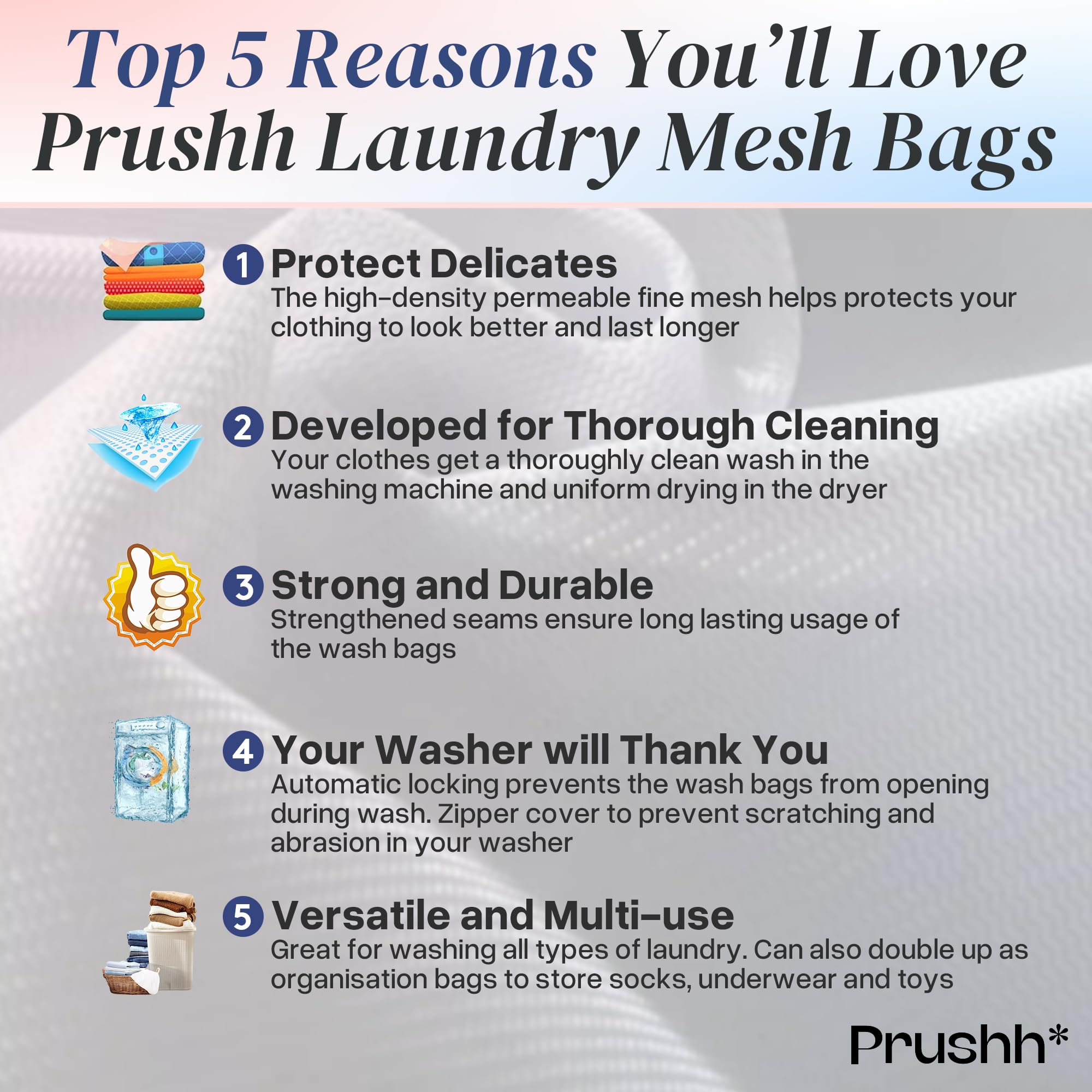 Prushh 3Pc Spacious Durable Mesh Laundry Bags (16x20 Inches) Protects Delicates, Fine Mesh for Uniform Wash & Dry, Auto-Lock Zipper, Washer-Friendly, For Home, Dorm or Storage, Fits Socks to Sweaters