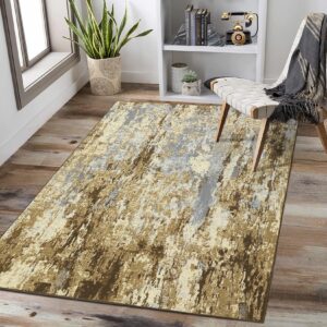 CAROMIO Bedroom Rug 4x6 Washable Indoor Non-Slip Floor Carpet Modern Abstract Rug Low-Pile Stain Resistant Contemporary Rug for Living Room Bedroom Kitchen, Khaki