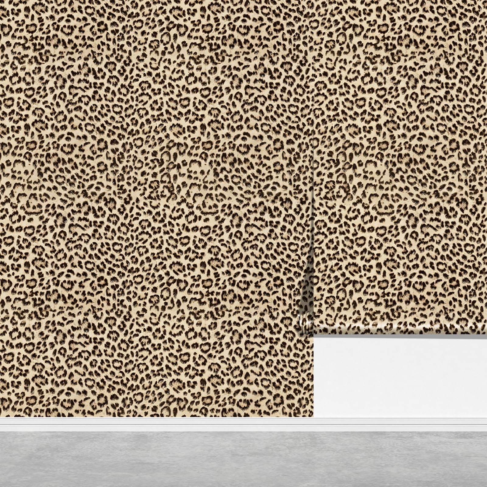 JiffDiff Leopard Print Peel and Stick Wallpaper, Waterproof Removable Self Adhesive Textured Wall Paper, Yellow Unique Funky Cheetah Contact Paper for Bedroom and Bathroom 240"X17.3"(28.8 sq. ft)