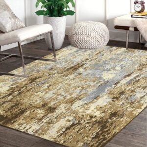 CAROMIO Bedroom Rug 4x6 Washable Indoor Non-Slip Floor Carpet Modern Abstract Rug Low-Pile Stain Resistant Contemporary Rug for Living Room Bedroom Kitchen, Khaki