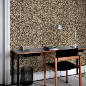 JiffDiff Leopard Print Peel and Stick Wallpaper, Waterproof Removable Self Adhesive Textured Wall Paper, Yellow Unique Funky Cheetah Contact Paper for Bedroom and Bathroom 240"X17.3"(28.8 sq. ft)