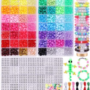 Wutubug 3000Pcs 56 Colors Pony Beads for Bracelet Making Kit, Rainbow Kandi Beads Friendship Bracelet Kit with 910pcs A-Z Letter Beads, DIY Jewelry Making Beads Craft for Adults