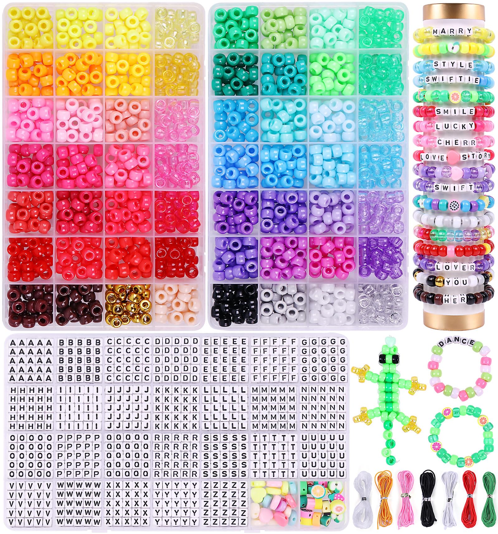 Wutubug 3000Pcs 56 Colors Pony Beads for Bracelet Making Kit, Rainbow Kandi Beads Friendship Bracelet Kit with 910pcs A-Z Letter Beads, DIY Jewelry Making Beads Craft for Adults