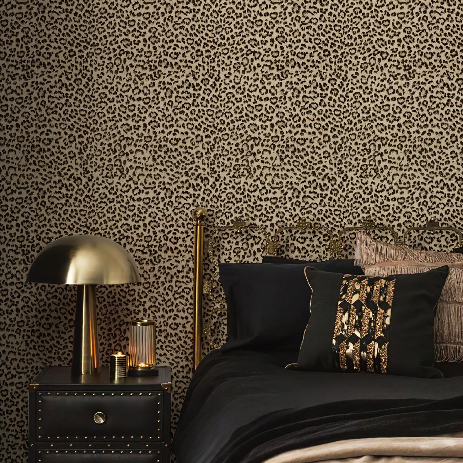 JiffDiff Leopard Print Peel and Stick Wallpaper, Waterproof Removable Self Adhesive Textured Wall Paper, Yellow Unique Funky Cheetah Contact Paper for Bedroom and Bathroom 240"X17.3"(28.8 sq. ft)