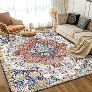 VK·LIVING Washable Rug 6'x 9' Machine Washable Area Rugs for Living Room Area Rugs with Non Slip Rug for Bedroom Colorful Boho Rug Carpet Woven Rug Dining Office Machine Washable Rug (Multi-Color)