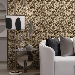 JiffDiff Leopard Print Peel and Stick Wallpaper, Waterproof Removable Self Adhesive Textured Wall Paper, Yellow Unique Funky Cheetah Contact Paper for Bedroom and Bathroom 240"X17.3"(28.8 sq. ft)