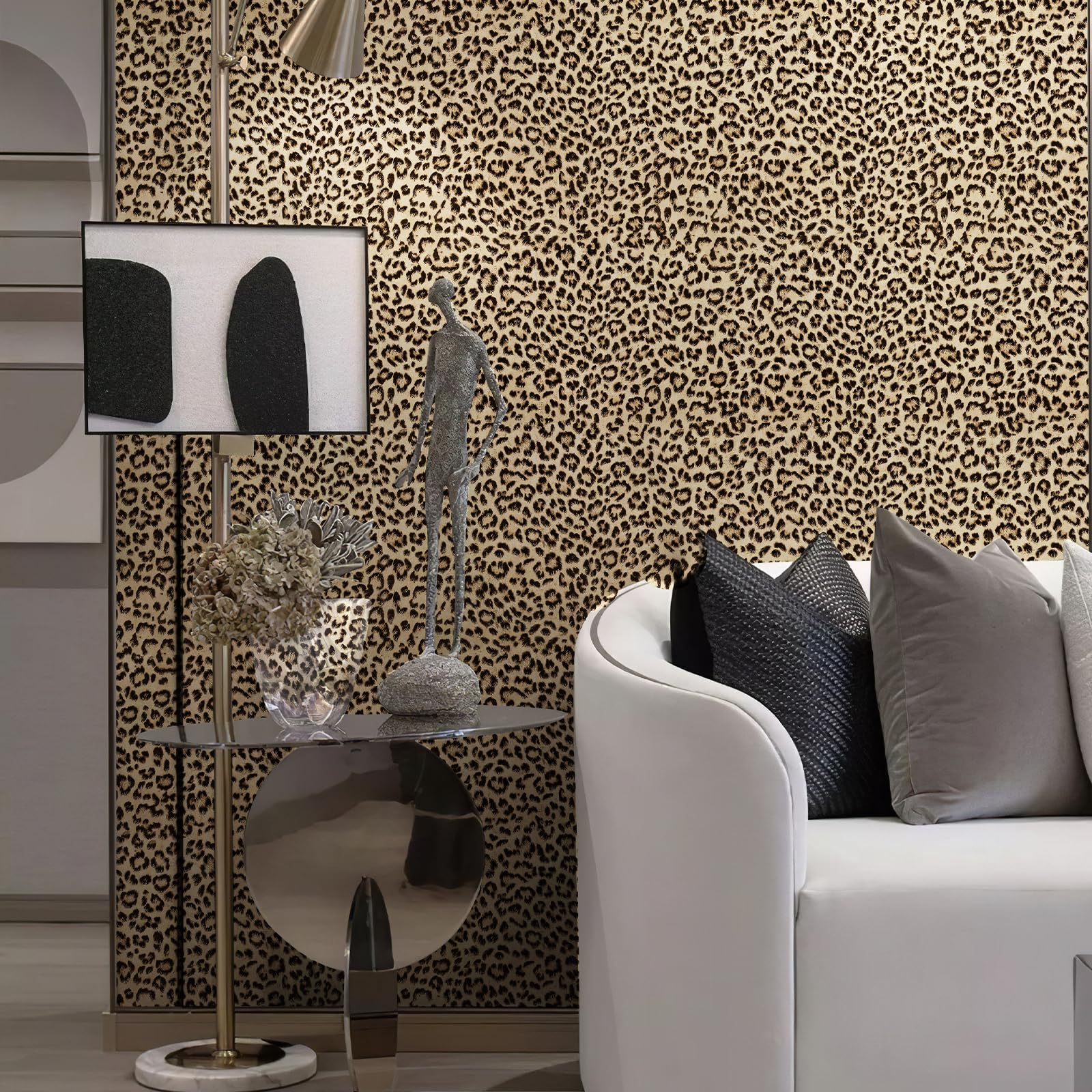 JiffDiff Leopard Print Peel and Stick Wallpaper, Waterproof Removable Self Adhesive Textured Wall Paper, Yellow Unique Funky Cheetah Contact Paper for Bedroom and Bathroom 240"X17.3"(28.8 sq. ft)