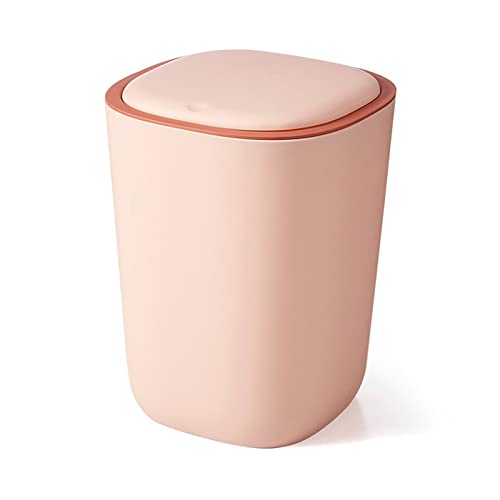 EXCBIOZ Trash Can,Plastic Trash Can with Lid Press Waste Paper Bin Dustproof Multifunction for Home Kicthen Bathroom Living Room Garbage Organizer, 9.13x7.87x11.81in, pink