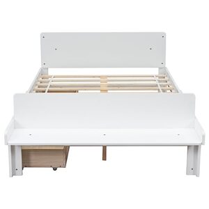 LostCat Full Bed with Storage, Full Bed Frames with 2 Drawers, Full Storage Bed Frame with Footboard Bench & Headboard, Full Bed for Kids, Kids Bed with Storage Drawers, No Box Spring Needed, White