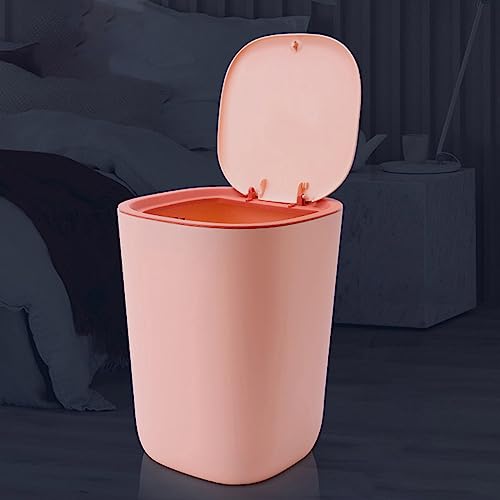 EXCBIOZ Trash Can,Plastic Trash Can with Lid Press Waste Paper Bin Dustproof Multifunction for Home Kicthen Bathroom Living Room Garbage Organizer, 9.13x7.87x11.81in, pink