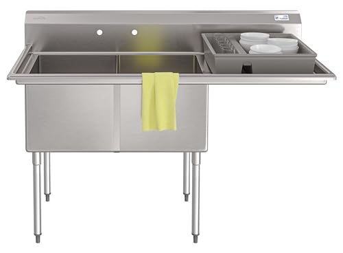 KoolMore 63 in. 18-Gauge 2-Compartment Commercial Sink with Backsplash and 24 in. Right Drainboard, Bowl dimensions 18"x24"x14" in Stainless-Steel (KM-SB182414-24R3)