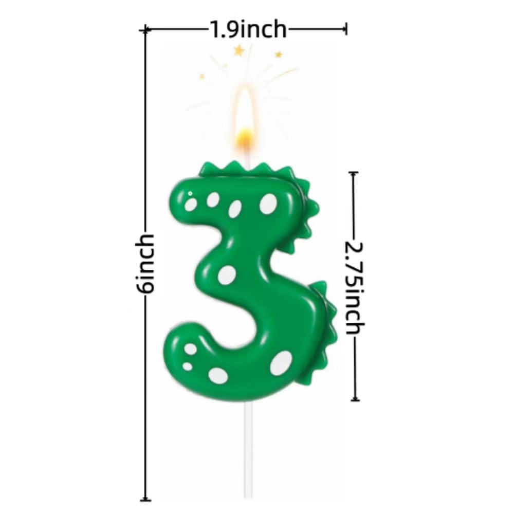 3rd Birthday Candles,Dinosaur Cake Topper,Birthday Decorations for Boys Girls,Dinosaur Party Supplies,Green Number 3 Dinosaur Candle,Dino Theme Birthday Number Candle Cake Topper Decorations. (3)