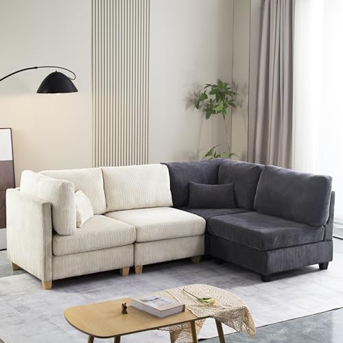 Eafurn Oversized Reversible Modular Sectional Sofa with Movable Ottoman, L Shaped Corner Couch with Detachable Seat & Back Cushion, Corduroy Upholstery Convertible Sleeper Sofa&Couch for Living Room