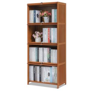 athena collection book shelf bookcase 4-tier bookshelf with storage book case with door modern tall book storage home décor furniture for home office living room bedroom