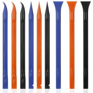 jeffdad 9 pieces plastic scraper tool, multi-purpose carbon fiber plastic scraper non-scratch kitchen scraper cleaning pen for tight spaces, kitchen, crevices, food, paint(black+orange+blue)