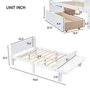 LostCat Full Bed with Storage, Full Bed Frames with 2 Drawers, Full Storage Bed Frame with Footboard Bench & Headboard, Full Bed for Kids, Kids Bed with Storage Drawers, No Box Spring Needed, White