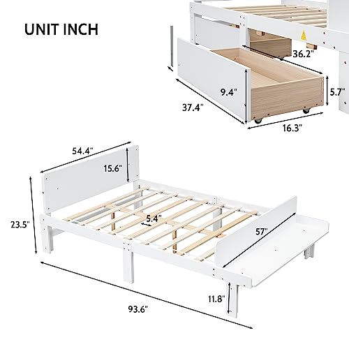 LostCat Full Bed with Storage, Full Bed Frames with 2 Drawers, Full Storage Bed Frame with Footboard Bench & Headboard, Full Bed for Kids, Kids Bed with Storage Drawers, No Box Spring Needed, White