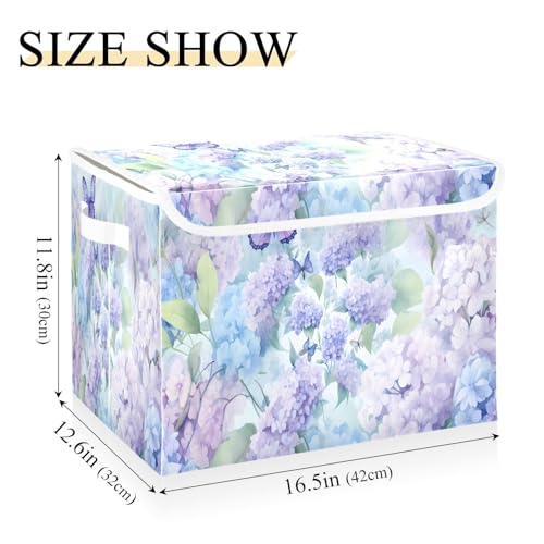 senya Baskets Collapsible Storage Bins with Lids, Purple Hydrangea Butterfly Storage Boxes Clothes Baskets for Organizing, B06D22020