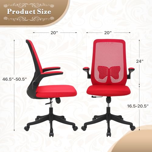 Athena Collection Office Chair Ergonomic Computer Desk Chair Comfy Swivel for Home Office Chair Rolling Reclining Chair with Wheel Mesh High Back Lumbar Support Heavy Duty Red