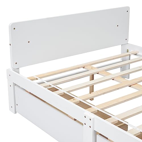 LostCat Full Bed with Storage, Full Bed Frames with 2 Drawers, Full Storage Bed Frame with Footboard Bench & Headboard, Full Bed for Kids, Kids Bed with Storage Drawers, No Box Spring Needed, White