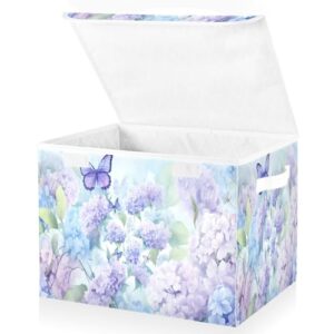 senya baskets collapsible storage bins with lids, purple hydrangea butterfly storage boxes clothes baskets for organizing, b06d22020