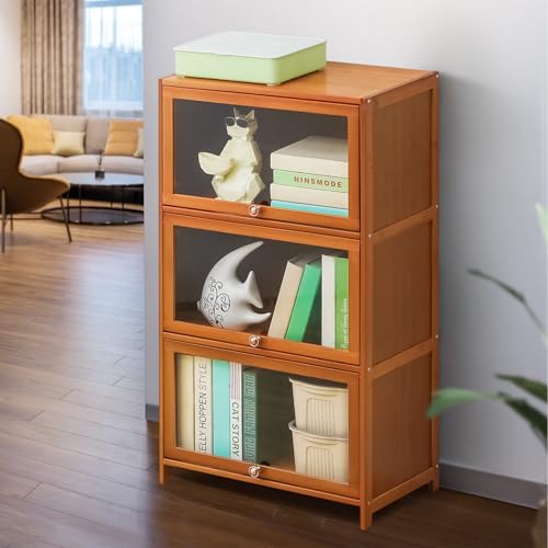 Athena Collection Bookshelf and Book Case 3-Tier Modern Bookcase Small Book Shelf with Door Short Display Shelf Book Storage Home Décor Furniture for Home Office Living Room Bedroom